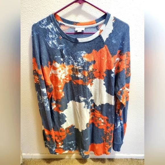 Lularoe Hannah Blue/Orange/White Long Sleeve Shirt - Picture 1 of 7